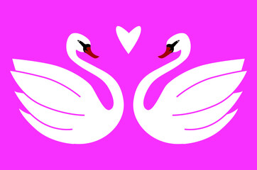 Stylized swan bird in love logo isolated icon. Vector illustration