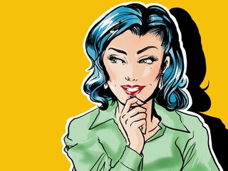 Yellow color background and American comics's beautiful woman 