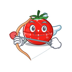 A lovable tomato kitchen timer as a romantic cupid cartoon picture with arrow