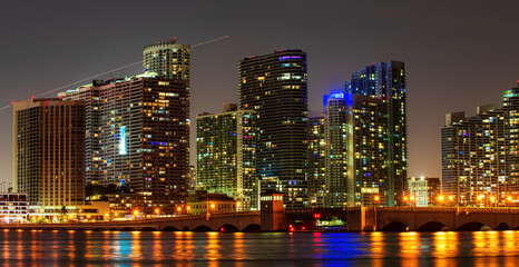 Miami night. Downtown Miami skyline at dusk, Florida.
