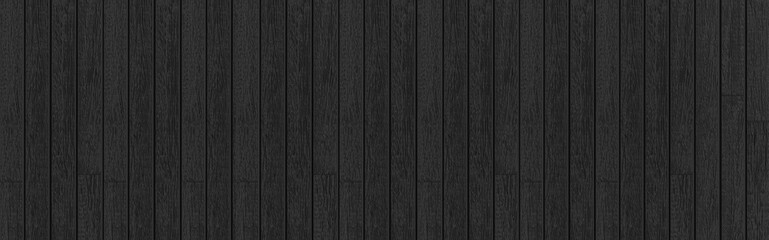 Panorama of Black wood texture background. Abstract dark wood texture on black wall. Aged wood plank texture pattern in dark tone