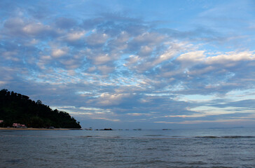 View of dawn at the seaside with the dramatic cloudscape, Tioman Island