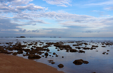 Seaside view of the low tide at dawn, Tioman Island