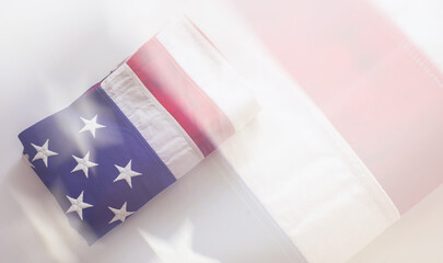 Fototapeta na wymiar USA flag, US of America sign symbol on white background, top view