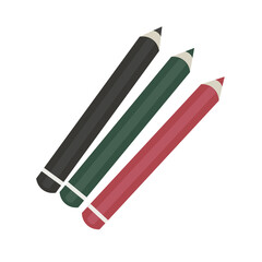 Set of three pencils of different colors on a white background