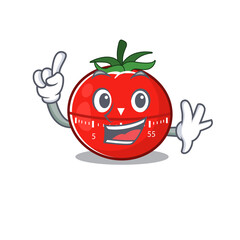 Tomato kitchen timer caricature design style with one finger pose