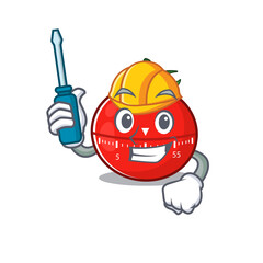 caricature design style of tomato kitchen timer worked as an automotive