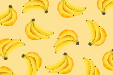 Set of bananas isolated on pastel background. Watercolor fruit.