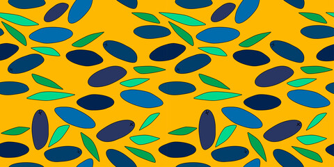 seamless pattern with honeysuckle berries and leaves on a yellow background. modern abstract design for packaging, print for clothes, fabric