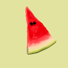 Slice of watermelon isolated on green background.