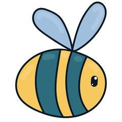 striped bee with wings, insect, vector children picture