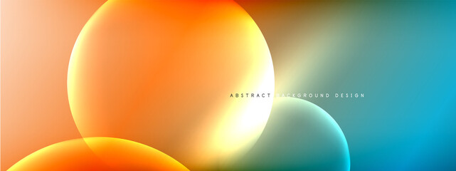 Vector abstract background liquid bubble circles on fluid gradient with shadows and light effects. Shiny design templates for text