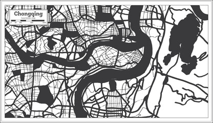 Chongqing China City Map in Black and White Color in Retro Style. Outline Map.