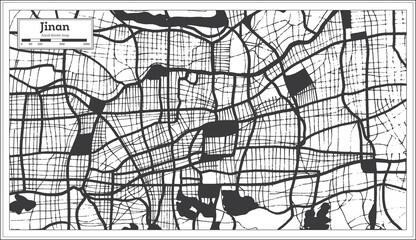 Jinan China City Map in Black and White Color in Retro Style. Outline Map.