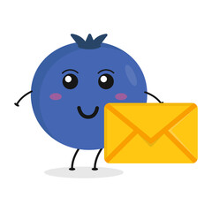 Cute flat cartoon olive holding an envelope illustration. Vector illustration of cute olive with a smiling expression.