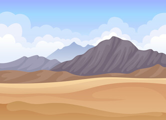 Fototapeta na wymiar Horizontal Scenery with Mountains and Desert Sand Landscape Vector Illustration