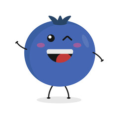 Cute flat cartoon blueberry illustration. Vector illustration of cute blueberry with a smiling expression.