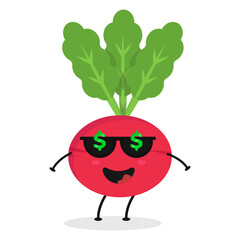 Cute flat cartoon radish illustration. Vector illustration of cute radish with a smiling expression.