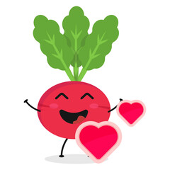 Cute flat cartoon radish illustration. Vector illustration of cute radish with a smiling expression.	
