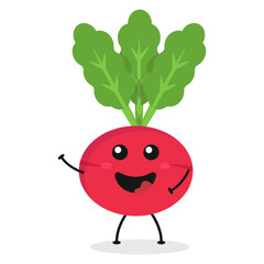 Cute flat cartoon radish illustration. Vector illustration of cute radish with a smiling expression.	