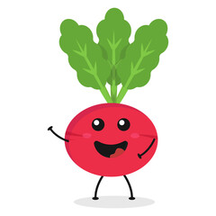 Cute flat cartoon radish illustration. Vector illustration of cute radish with a smiling expression.	