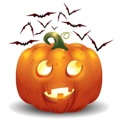 halloween pumpkin and bats