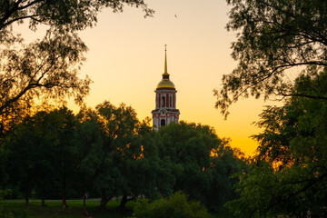 bell tower spire at sunset