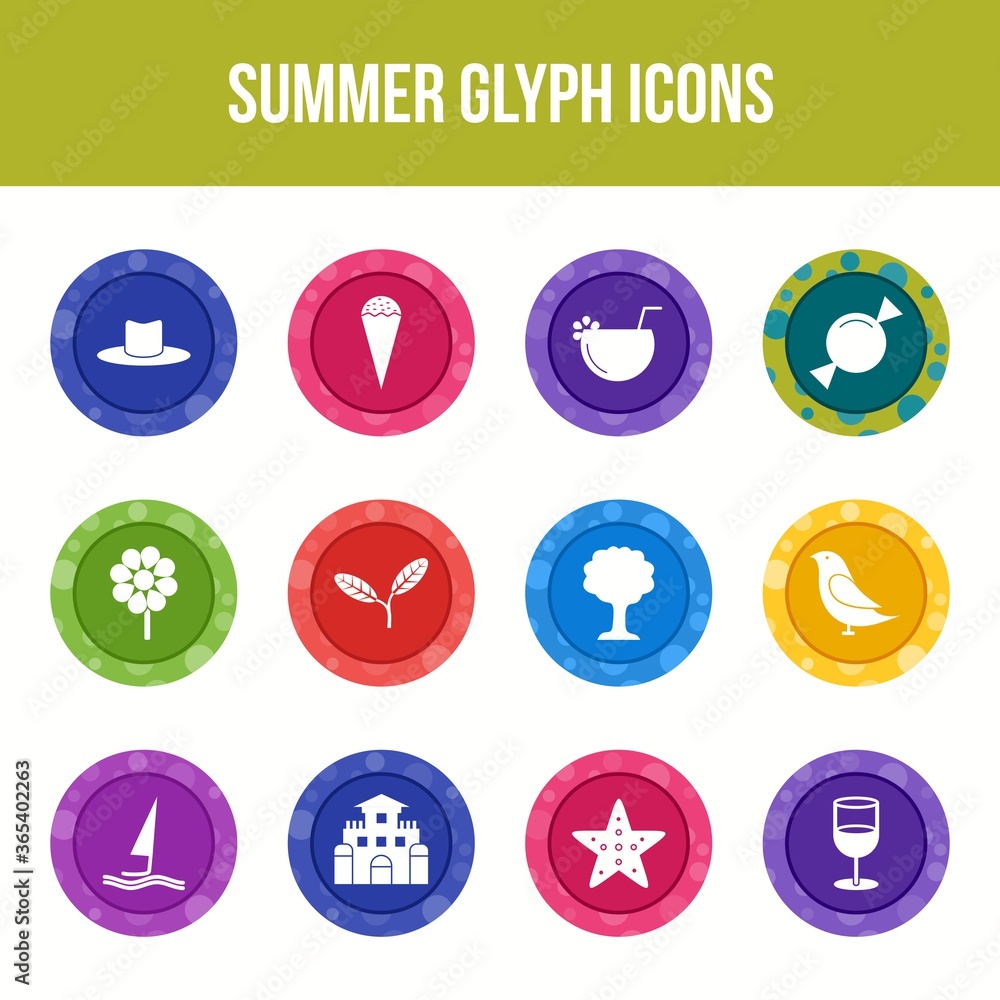 Sticker unique summer vector glyph icon set