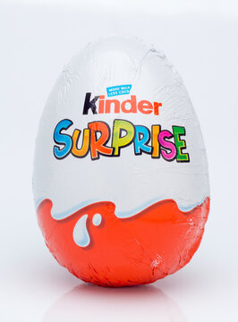 London, England - May 05, 2014: Kinder Suprise or Kinder Egg is a chocolate egg with a toy inside, manufactured by Italian company Ferrero since 1974.