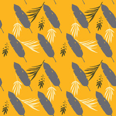 Modern Tropical Vector Seamless Pattern. Painted Floral Background. Banana Leaves Feather Dandelion Monstera 