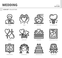 wedding and marriage icon set,outline style,vector and illustration