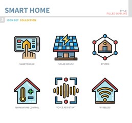 smart home icon set,filled outline style,vector and illustration