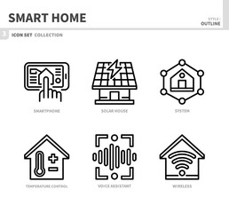 smart home icon set,outline style,vector and illustration