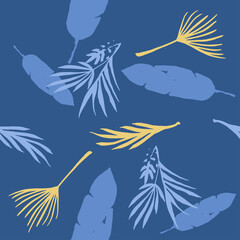 Modern Tropical Vector Seamless Pattern. Dandelion Monstera Feather Banana Leaves Tropical Seamless Pattern. 