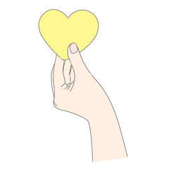 黄色いハートを持つ女性の左手【ボディパーツ】