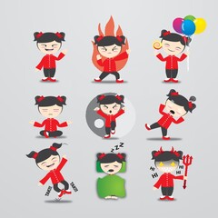 chinese girl character with different actions