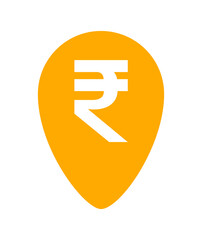 rupee currency symbol in pin point for icon isolated on white, rupee money for app symbol, orange simple flat rupee money, currency digital rupee coin for financial concept