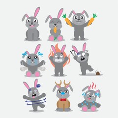 rabbit character with different actions