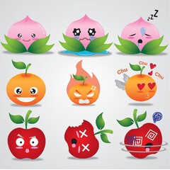 fruits cartoon with different expressions