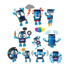 smartphone cartoon with different actions
