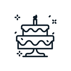 Birthday cake outline icons. Vector illustration. Editable stroke. Isolated icon suitable for web, infographics, interface and apps.