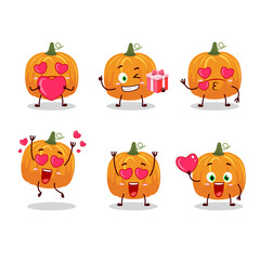 Pumpkin cartoon character with love cute emoticon