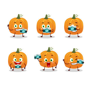 Photographer profession emoticon with pumpkin cartoon character