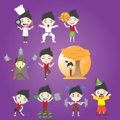 boy character with different actions