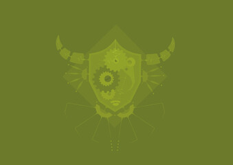 Illustration of octagon robot head in geometric steampunk style. ( Monochrome : Moss Green color)