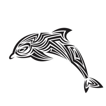 KREA - detailed amazing tattoo stencil of a floral dolphin