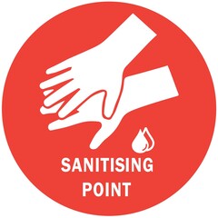 Social distancing concept for preventing coronavirus covid-19 with wash hands icon and wording sanitising point in white color on red background