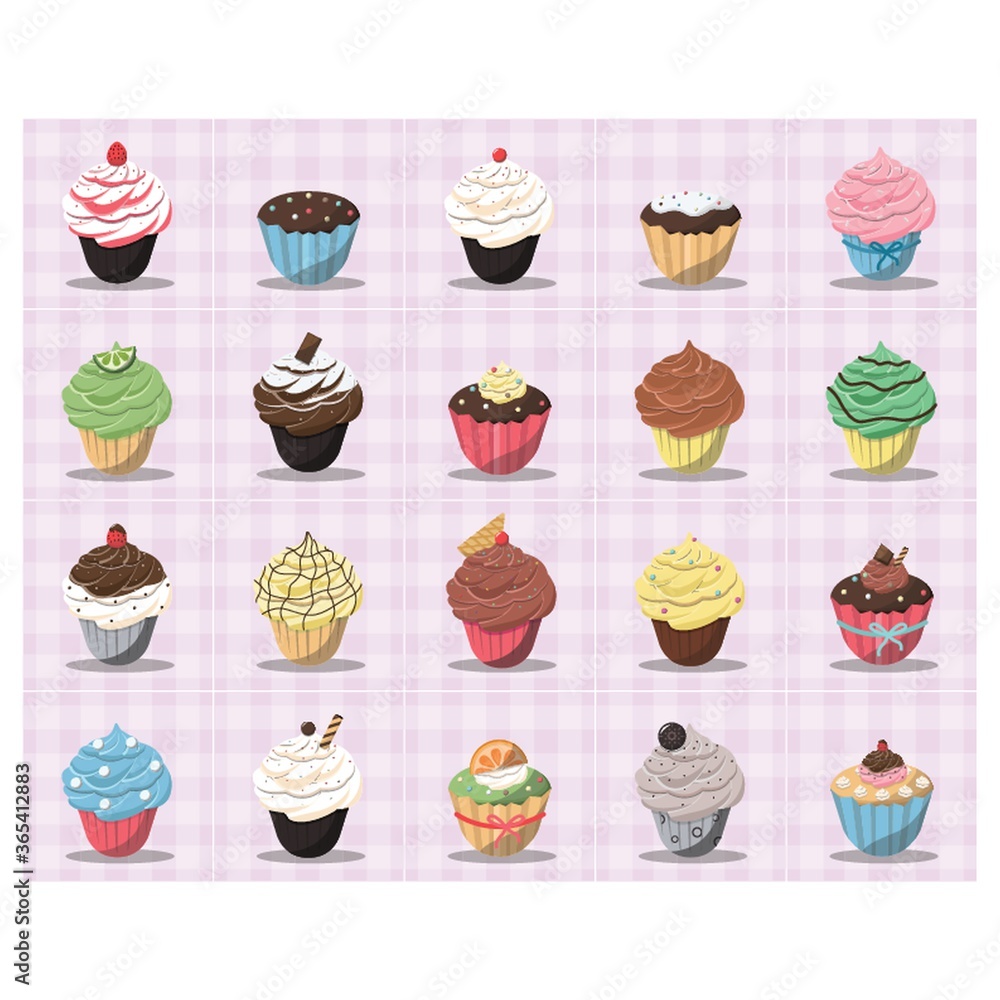 Wall mural fancy cupcake collection