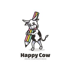 Fototapeta na wymiar Vector Logo Illustration Happy Cow Simple Mascot Style.