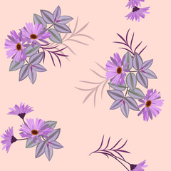 Seamless vector illustration with gerbera flowers on a pink background.